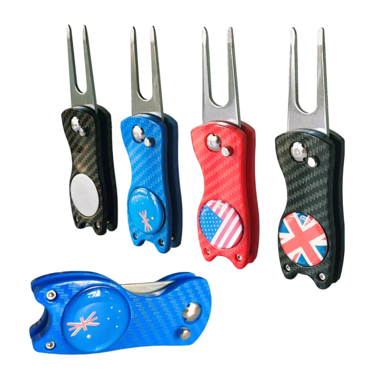 Hot Sale High Quality Plastic Carbon Fiber Pattern Switchblade Golf Ball Marker And Divot Tool
Hot Sale High Quality Plastic Carbon Fiber Pattern Switchblade Golf Ball Marker And Divot Tool