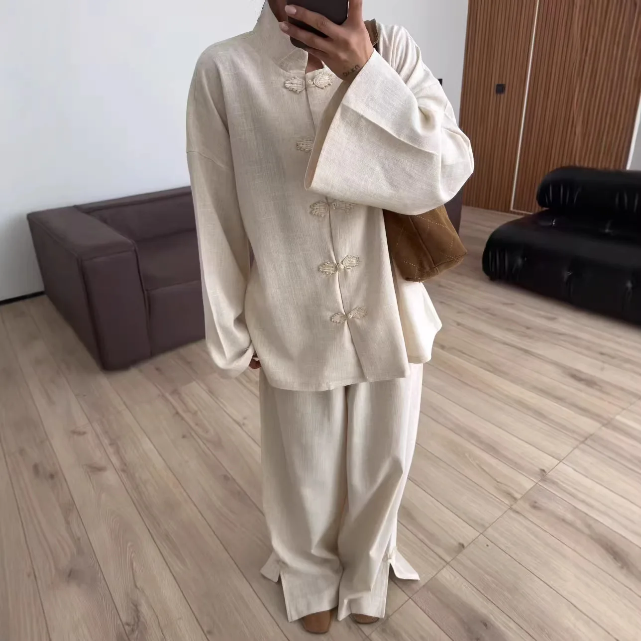 Cotton Women Coat Trouser Suits Full Sleeve Button Split Wide Leg Pants Lady Set 2026 Spring 2 Piece Sets Womens Outfits
Cotton Women Coat Trouser Suits Full Sleeve Button Split Wide Leg Pants Lady Set 2026 Spring 2 Piece Sets Womens Outfits