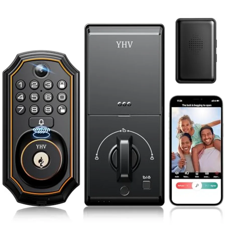 Keyless Entry Door Lock with Camera Smart Electronic Deadbolt Fingerprint Keypad in Black with Code App Remote Control Auto Unl
Keyless Entry Door Lock with Camera Smart Electronic Deadbolt Fingerprint Keypad in Black with Code App Remote Control Auto Unl