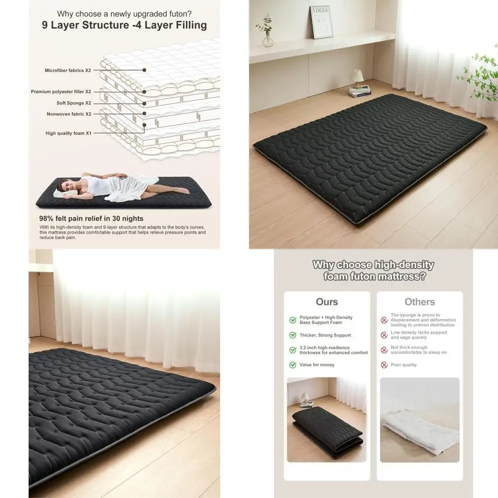 Japanese Twin Size Futon Mattress, 3.2 Premium Foam, 39x80, Comfortable Sleep Pad for Dorms & Bedrooms (Black)
Japanese Twin Size Futon Mattress, 3.2 Premium Foam, 39x80, Comfortable Sleep Pad for Dorms & Bedrooms (Black)
