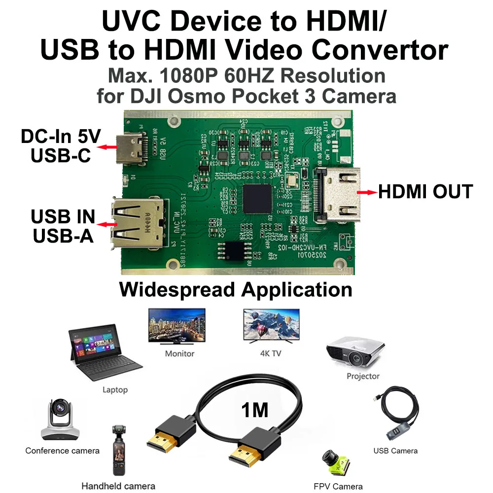 USB to HDMI Video Convertor MJPEG 1080P USB Camera 60HZ Resolution for Converting USB to HDMI signal for DJI Osmo Pocket3 Camera
USB to HDMI Video Convertor MJPEG 1080P USB Camera 60HZ Resolution for Converting USB to HDMI signal for DJI Osmo Pocket3 Camera