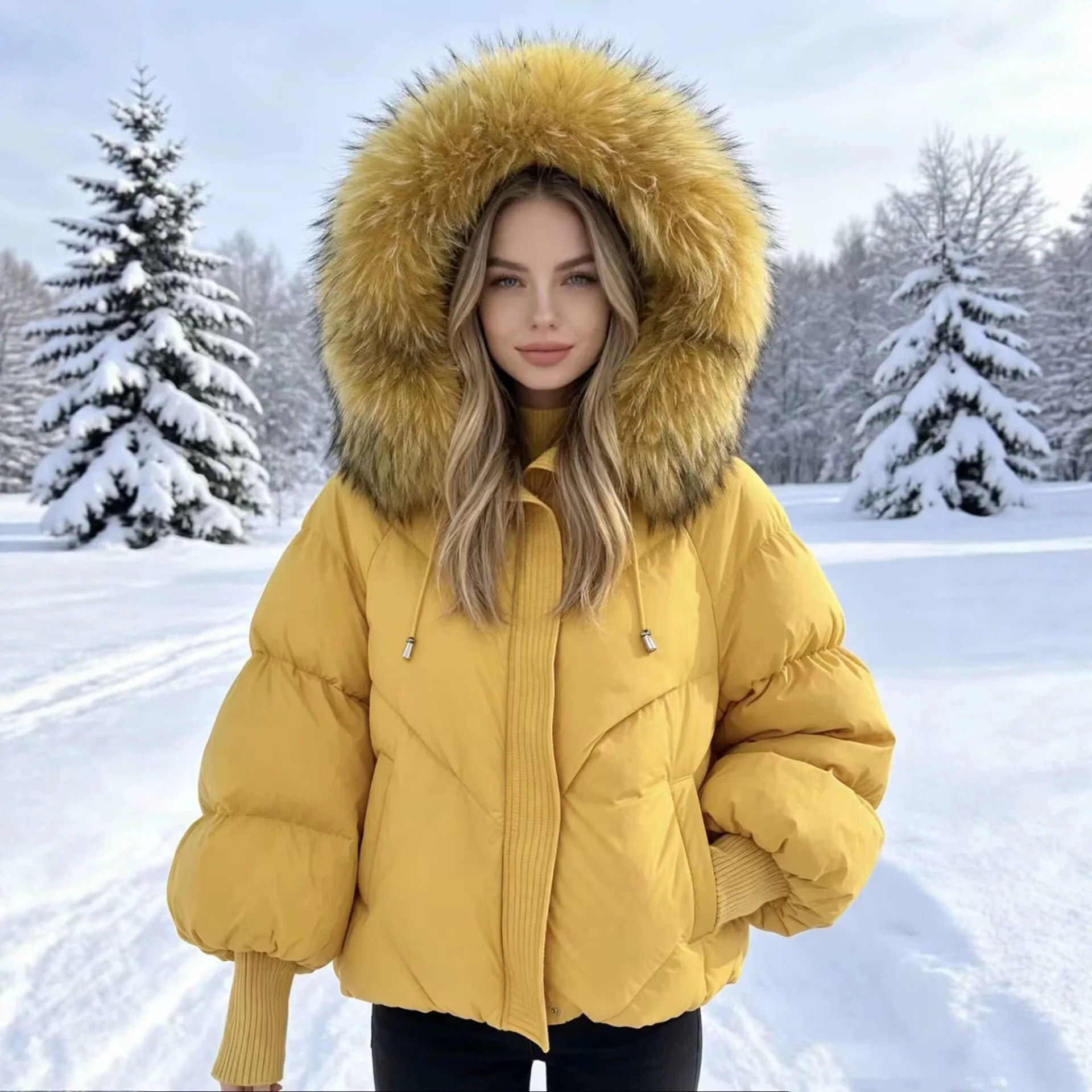 2026 New Winter Large Fur Hooded Puffer Jacket Women Thicken Warm Knitted Sleeve Coat White Duck Down Mid Long Parka
2026 New Winter Large Fur Hooded Puffer Jacket Women Thicken Warm Knitted Sleeve Coat White Duck Down Mid Long Parka
