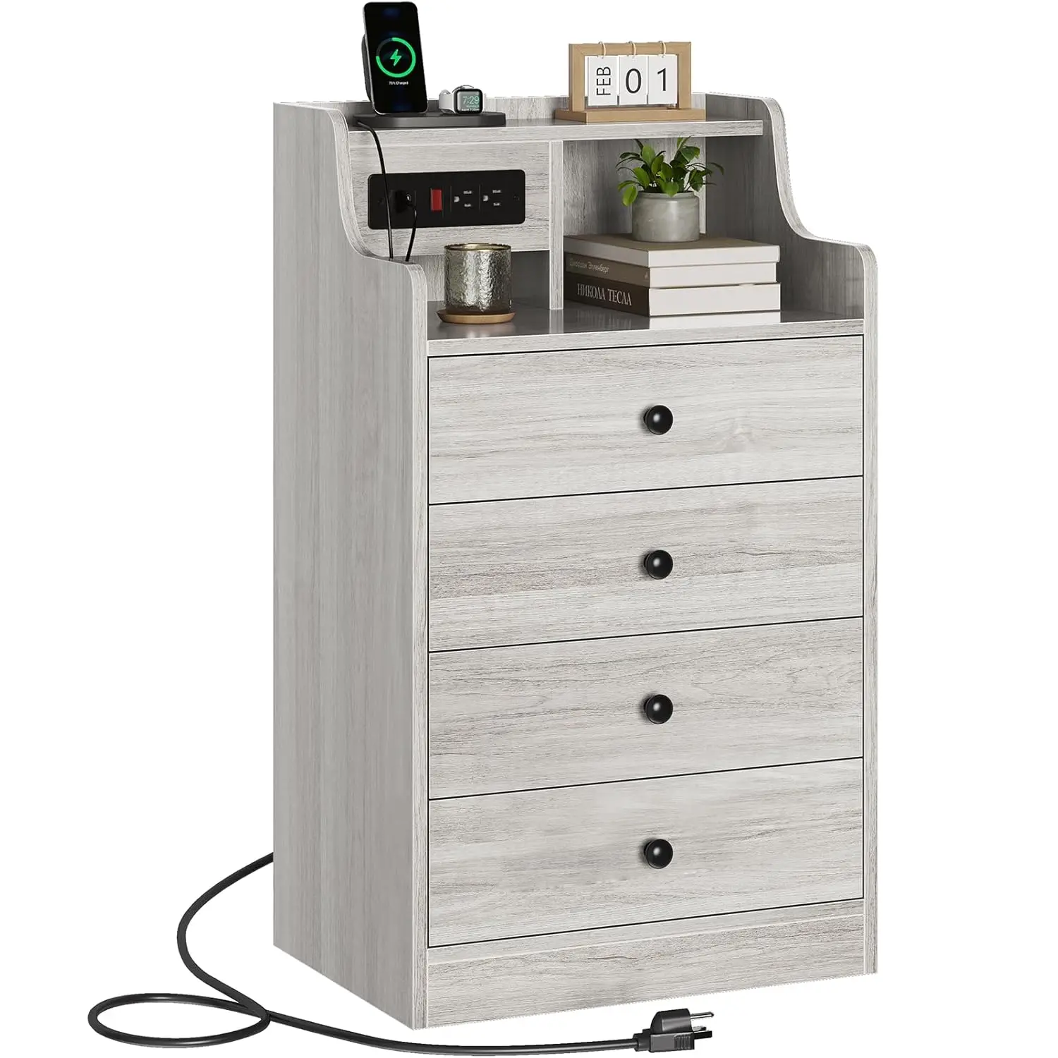 Grey Nightstand With Charging Station,Night Stand With Power Outlets,Bedside Table With 4 Storage Drawers,End Table, Customized
Grey Nightstand With Charging Station,Night Stand With Power Outlets,Bedside Table With 4 Storage Drawers,End Table, Customized