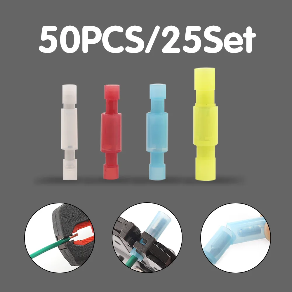 50PCS/25set Insulated Nylon Terminal Conductor Male Female Bullet Seat Crimp Electrical Wire Cable Connector Butt Plug Socket
50PCS/25set Insulated Nylon Terminal Conductor Male Female Bullet Seat Crimp Electrical Wire Cable Connector Butt Plug Socket