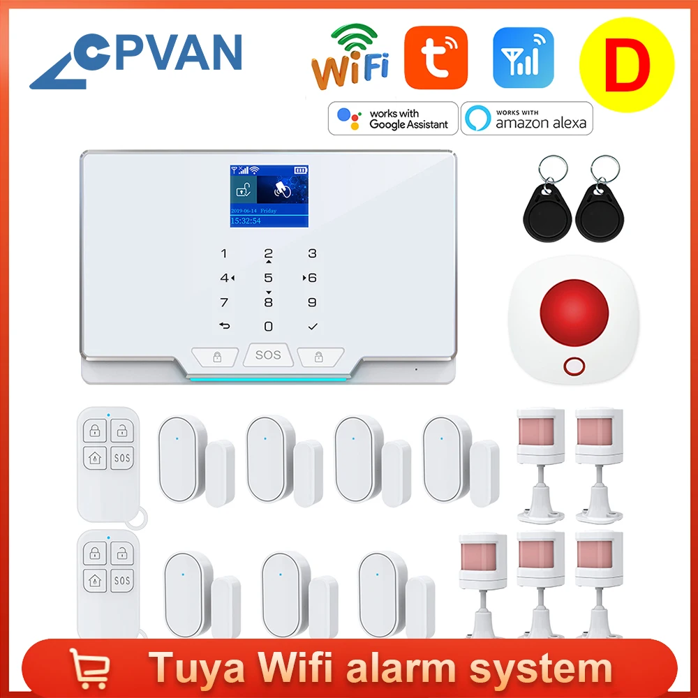 CPVAN Tuya Wifi GSM Alarm System Burglar Kit for Android Ios APP Control Works With Alexa Google Home Burglar Alarm System
CPVAN Tuya Wifi GSM Alarm System Burglar Kit for Android Ios APP Control Works With Alexa Google Home Burglar Alarm System