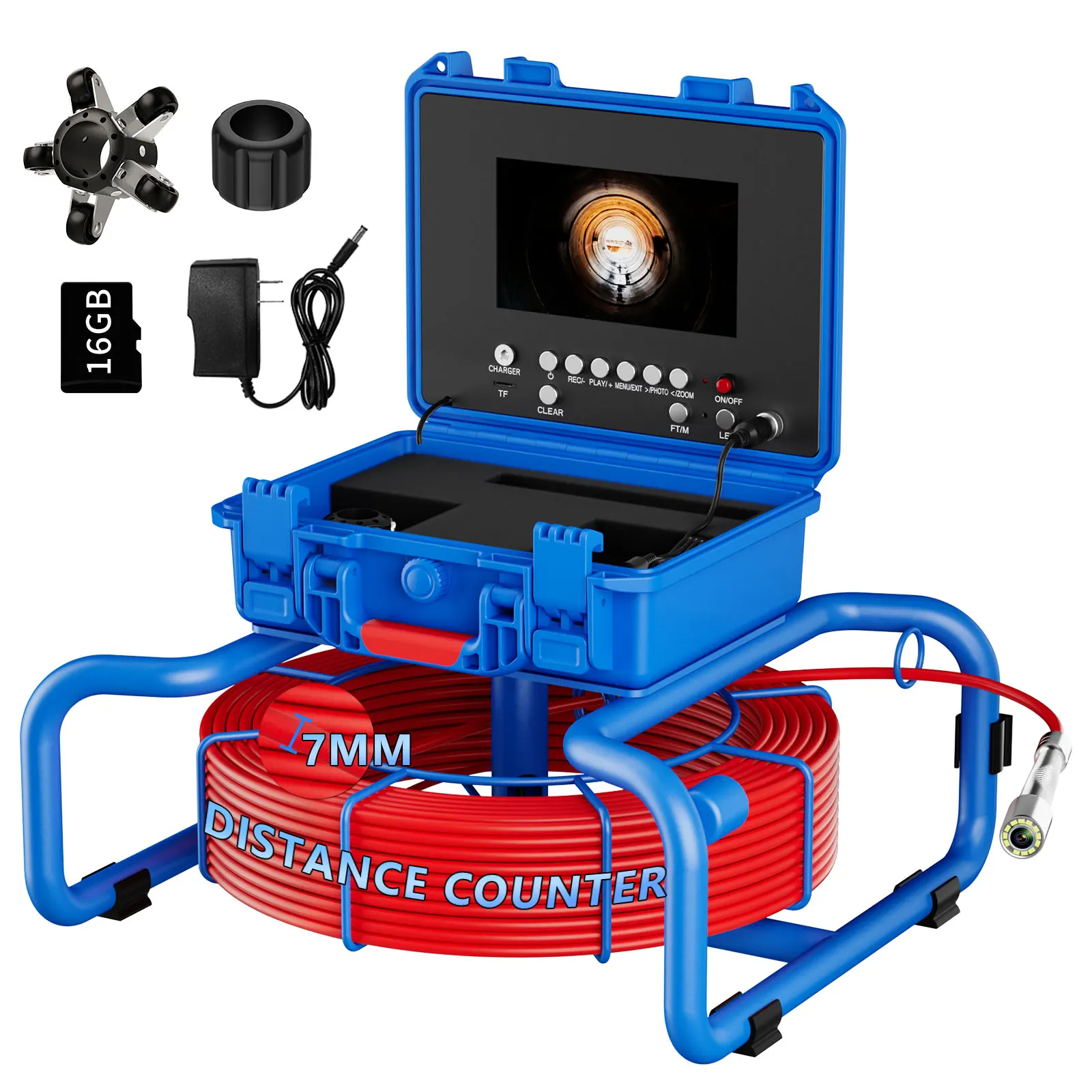 7mm Cable Sewer Pipe Inspection Camera with Meter Counter and Self-Leveling 512HZ Transmitter 7inch 50M Video Endoscope
7mm Cable Sewer Pipe Inspection Camera with Meter Counter and Self-Leveling 512HZ Transmitter 7inch 50M Video Endoscope