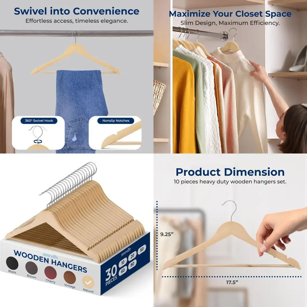 Набор из 30 премиальных деревянных вешалок с поворотом на 360 градусов ° Поворотные крепления, крепления для брюк и вырезы для платьев, костюмов и топов - натуральная отделка
Набор из 30 премиальных деревянных вешалок с поворотом на 360 градусов ° Поворотные крепления, крепления для брюк и вырезы для платьев, костюмов и топов - натуральная отделка