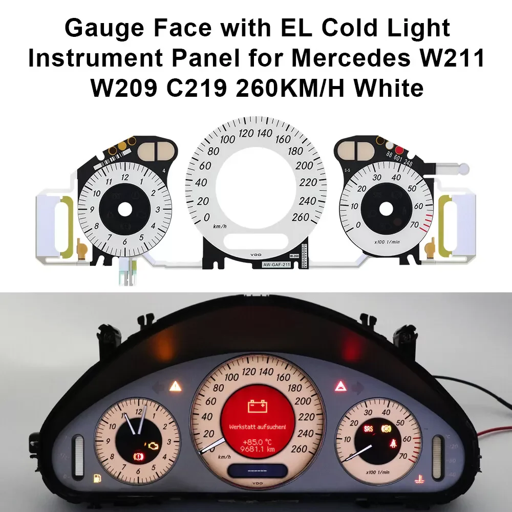 Speedo Tach Gauge Face Plates For Mercedes Benz W211 W209 C219 Instrument Cluster Overlay 260KM/H
Speedo Tach Gauge Face Plates For Mercedes Benz W211 W209 C219 Instrument Cluster Overlay 260KM/H