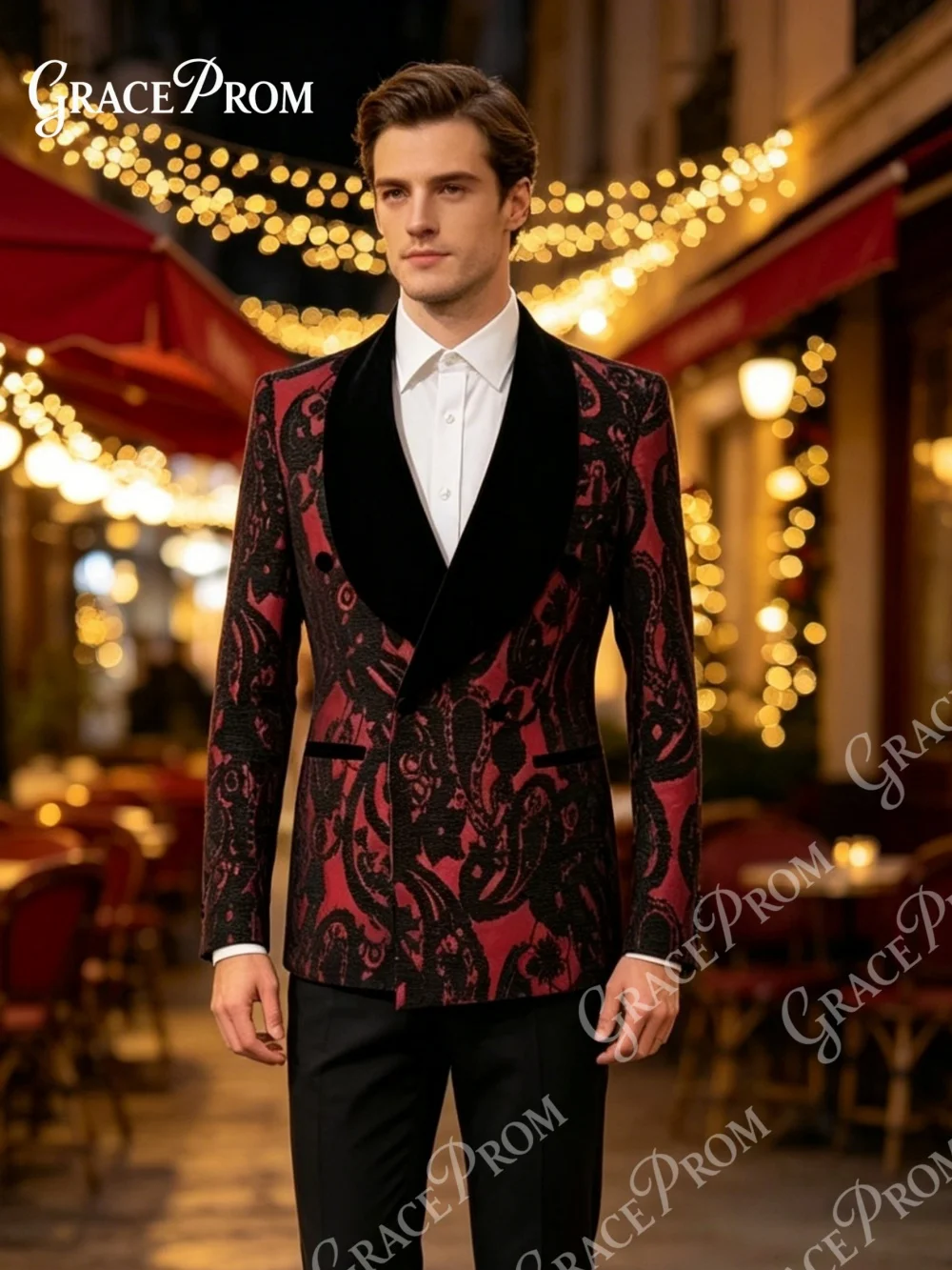 Luxurious Jacquard 2PCS Mens Suit Black Velvet Lapel Double Breasted Slim Fit Red Black Formal Tuxedo For Wedding Prom Party
Luxurious Jacquard 2PCS Mens Suit Black Velvet Lapel Double Breasted Slim Fit Red Black Formal Tuxedo For Wedding Prom Party