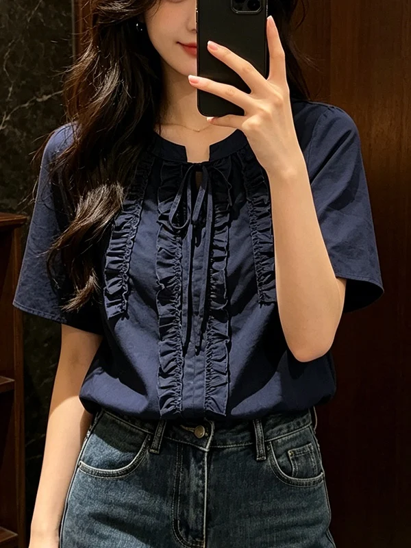 Slimming Effect plus Size Women's Fashion Design Summer New Shirt Short Sleeve Top Youthful Versatile Korean Style Commute Wind
Slimming Effect plus Size Women's Fashion Design Summer New Shirt Short Sleeve Top Youthful Versatile Korean Style Commute Wind