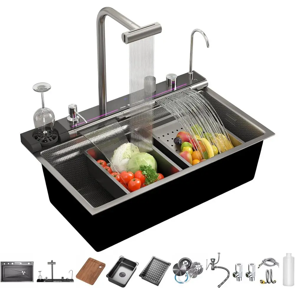 Smart Kitchen Sink 304 StainlSteel eycomb Single Bowl Kitchen Sinks,Digital Display Double Waterall Sink,With Pull-out Swivel au
Smart Kitchen Sink 304 StainlSteel eycomb Single Bowl Kitchen Sinks,Digital Display Double Waterall Sink,With Pull-out Swivel au