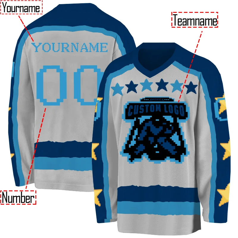 Personalized cyan star pixel style Hockey Jersey Custom You Name Number Women Men Hockey Jersey Competition Training Jerseys
Personalized cyan star pixel style Hockey Jersey Custom You Name Number Women Men Hockey Jersey Competition Training Jerseys