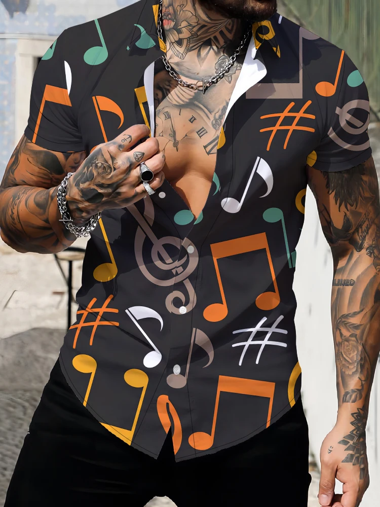New Hawaiian party men's short-sleeved shirt musical note element 3D digital printing men's lapel short-sleeved shirt
New Hawaiian party men's short-sleeved shirt musical note element 3D digital printing men's lapel short-sleeved shirt