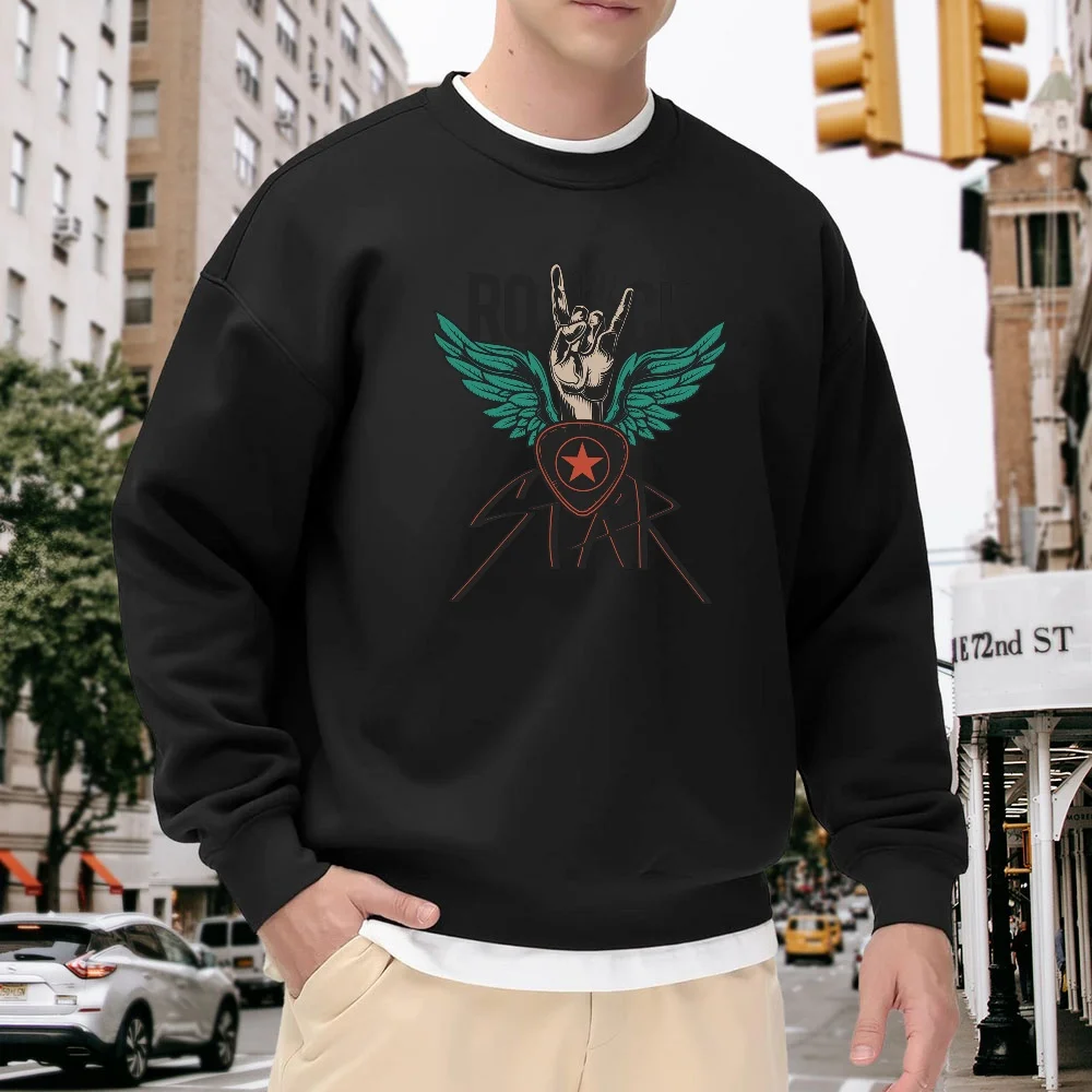 Men's Black Crew Neck Loose Sweatshirt, Trendy Wing Gesture Print Top, Casual Street Style Versatile Piece, Comfortable Pullover for Everyday Wear
Men's Black Crew Neck Loose Sweatshirt, Trendy Wing Gesture Print Top, Casual Street Style Versatile Piece, Comfortable Pullover for Everyday Wear