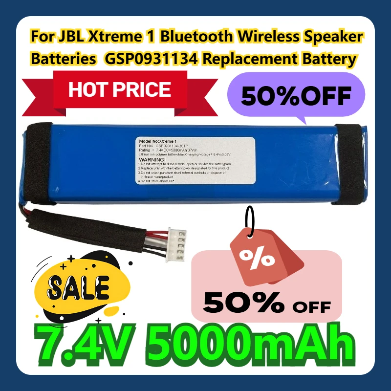 For JBL Xtreme 1 Bluetooth Wireless Speaker Batteries 7.4V 5000mAh GSP0931134 Replacement Battery
For JBL Xtreme 1 Bluetooth Wireless Speaker Batteries 7.4V 5000mAh GSP0931134 Replacement Battery