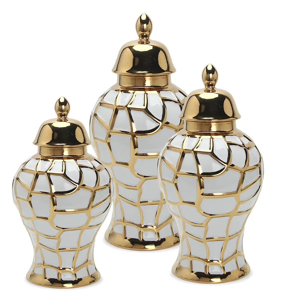 Ceramic General Jar Handmade Ginger Jar Golden Grid Porcelain Candy Storage Jar Art Decorative Tank Vase Home Decoration
Ceramic General Jar Handmade Ginger Jar Golden Grid Porcelain Candy Storage Jar Art Decorative Tank Vase Home Decoration