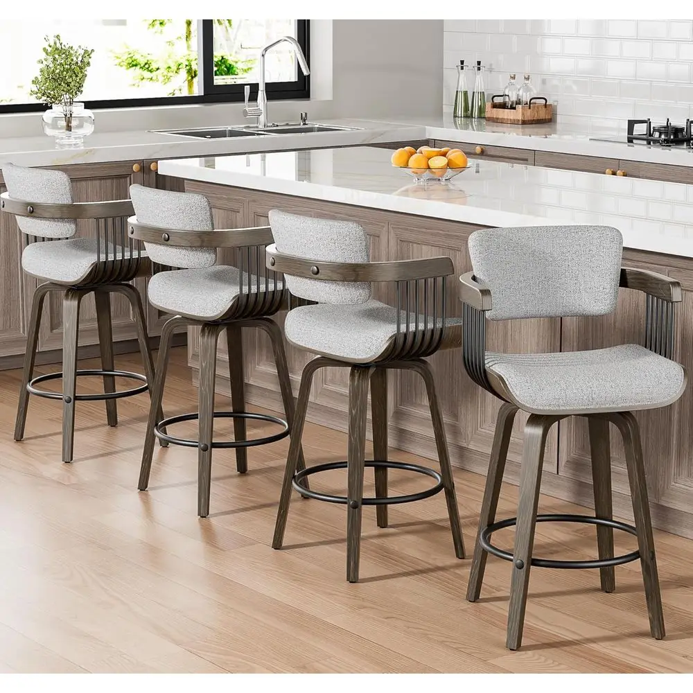 Set of 4, 26 Padded Back Swivel Bar Stools with Wood Legs, Linen Fabric, Light Gray
Set of 4, 26 Padded Back Swivel Bar Stools with Wood Legs, Linen Fabric, Light Gray