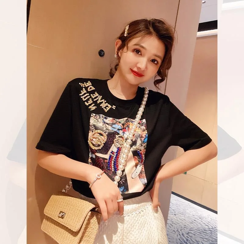 IHOBBY Letter Print Diamond Short Sleeve T-Shirt Women Loose Summer Top 2022 New Cotton Tee
IHOBBY Letter Print Diamond Short Sleeve T-Shirt Women Loose Summer Top 2022 New Cotton Tee