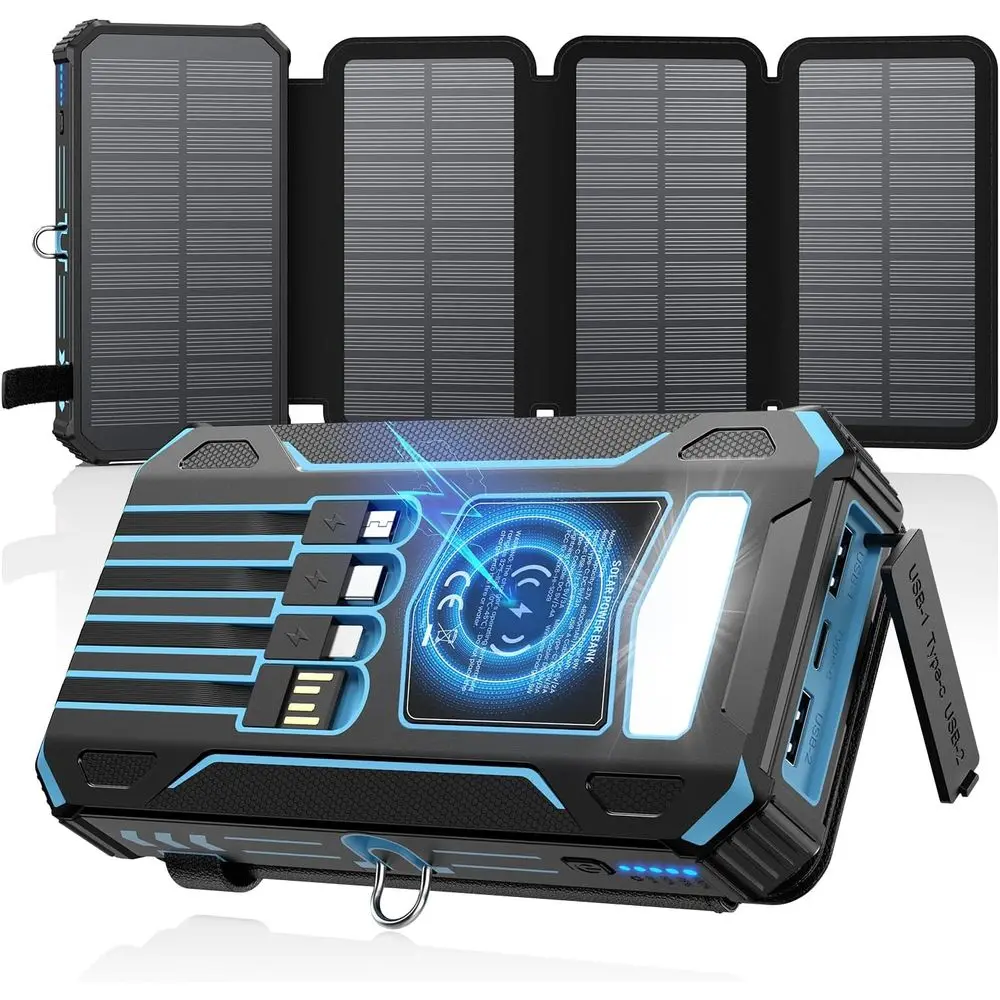 48000mAh Portable Wireless Power Bank with Built-in Cables, 4 Charging Panels, PD QC 3.0 Fast Charging, USB-C, and Flashlight fo
48000mAh Portable Wireless Power Bank with Built-in Cables, 4 Charging Panels, PD QC 3.0 Fast Charging, USB-C, and Flashlight fo