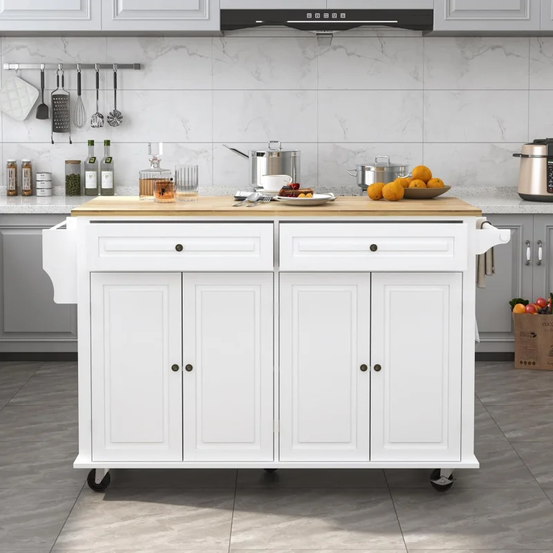 White 59 Rolling Kitchen Cart – Wood Drop Leaf Breakfast Bar, Drawer & Storage Cabinet, Spice/Towel Rack
White 59 Rolling Kitchen Cart – Wood Drop Leaf Breakfast Bar, Drawer & Storage Cabinet, Spice/Towel Rack