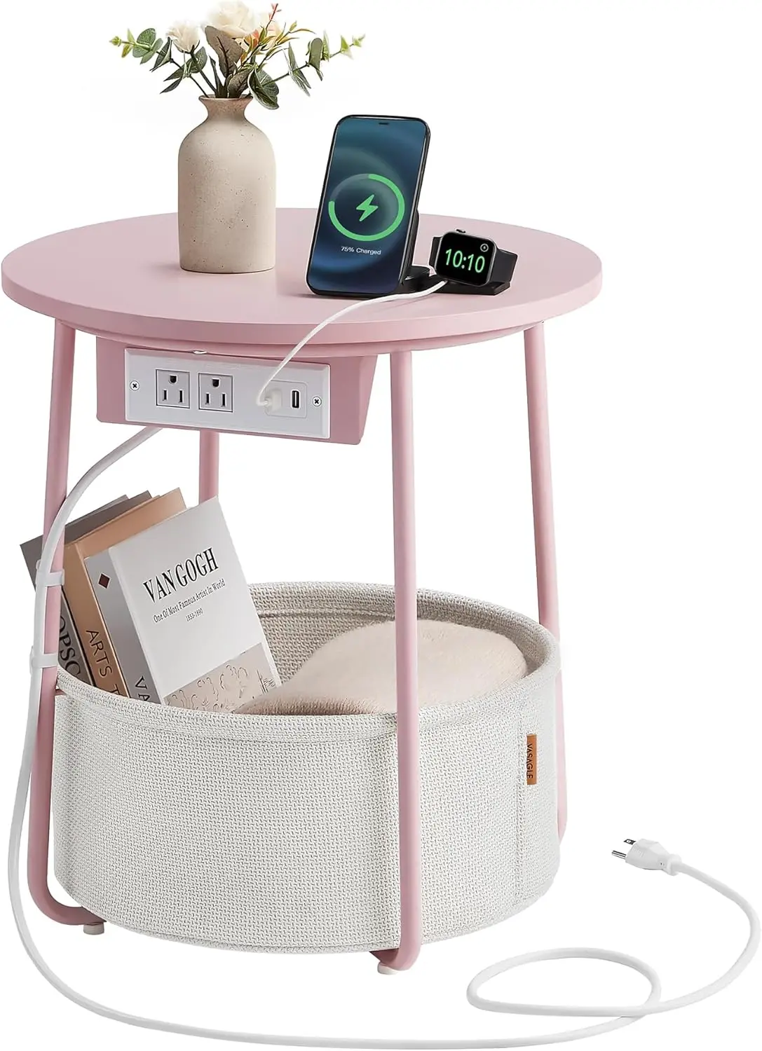 LILEA Collection - Side Table with Charging Station, Round End Table with Fabric Basket, Nightstand with USB Ports, for Livin
LILEA Collection - Side Table with Charging Station, Round End Table with Fabric Basket, Nightstand with USB Ports, for Livin