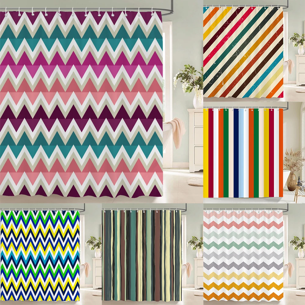 Colorful Chevron Geometric Print Shower Curtain Waterproof Polyester Fabric Bathroom Curtain With Hooks Quick Dry Washable For B
Colorful Chevron Geometric Print Shower Curtain Waterproof Polyester Fabric Bathroom Curtain With Hooks Quick Dry Washable For B