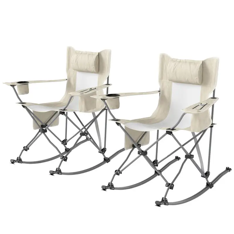 Folding Rocking Camping Chairs, Portable Chairs with Headrest, Cooler Bag, Cup Holder, Carry Bag, 2 Pack, Cream
Folding Rocking Camping Chairs, Portable Chairs with Headrest, Cooler Bag, Cup Holder, Carry Bag, 2 Pack, Cream