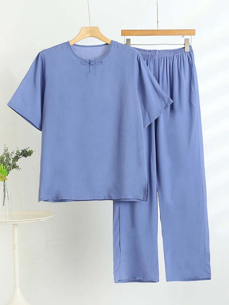 Lightweight Silk Men's Summer Sleepwear Loose Short Sleeve Nightgown Pants Artificial Cotton Two-Piece Set for Home Comfort
Lightweight Silk Men's Summer Sleepwear Loose Short Sleeve Nightgown Pants Artificial Cotton Two-Piece Set for Home Comfort