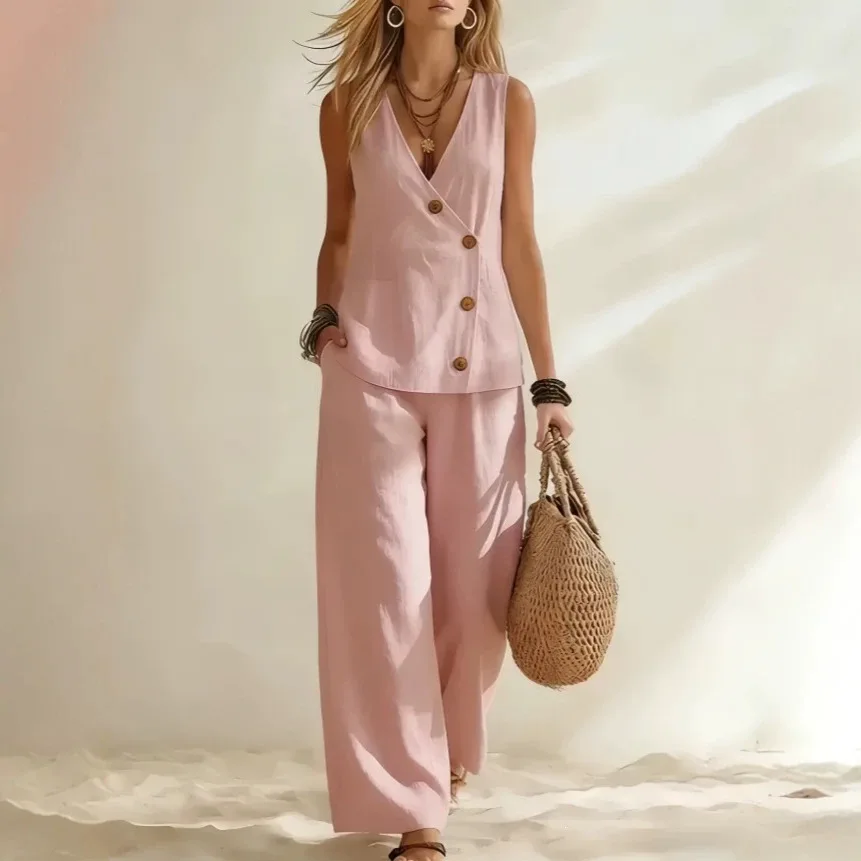 er casual solid-color resort-style buttoned vest cardigan pants set
er casual solid-color resort-style buttoned vest cardigan pants set