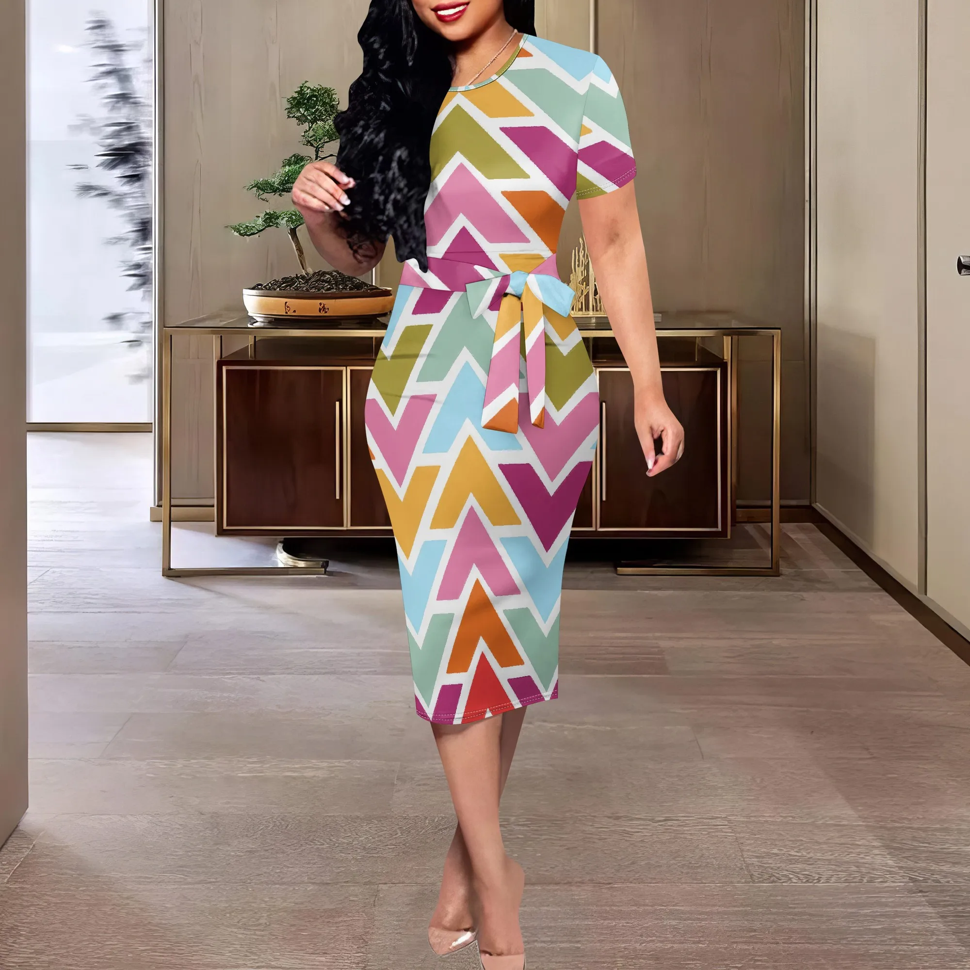 Colorful Geometric Midi Dress XS-3XL – Chevron Arrow Print Bodycon for Summer Party or Trendy Street Look
Colorful Geometric Midi Dress XS-3XL – Chevron Arrow Print Bodycon for Summer Party or Trendy Street Look