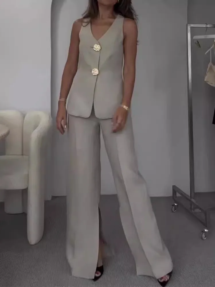 Women's Elegant Temperament Solid Color Comfortable Casual Suit Summer V-neck Vest High Waist Wide-leg Pants Two-piece Set
Women's Elegant Temperament Solid Color Comfortable Casual Suit Summer V-neck Vest High Waist Wide-leg Pants Two-piece Set