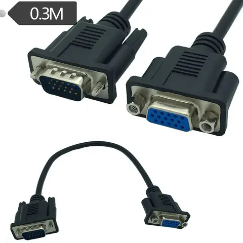 Câble VGA Court HD de 30cm, 15 Broches Mâle à Femelle, Fil de Ligne, Noyau en Cuivre, pour Ordinateur, Moniteur, Projecteur