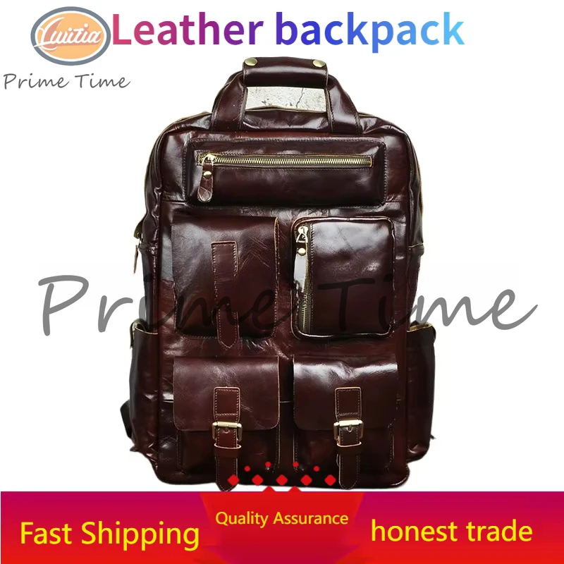 Leather backpack men's first layer cowhide retro fashion outdoor travel large-capacity schoolbag
Leather backpack men's first layer cowhide retro fashion outdoor travel large-capacity schoolbag
