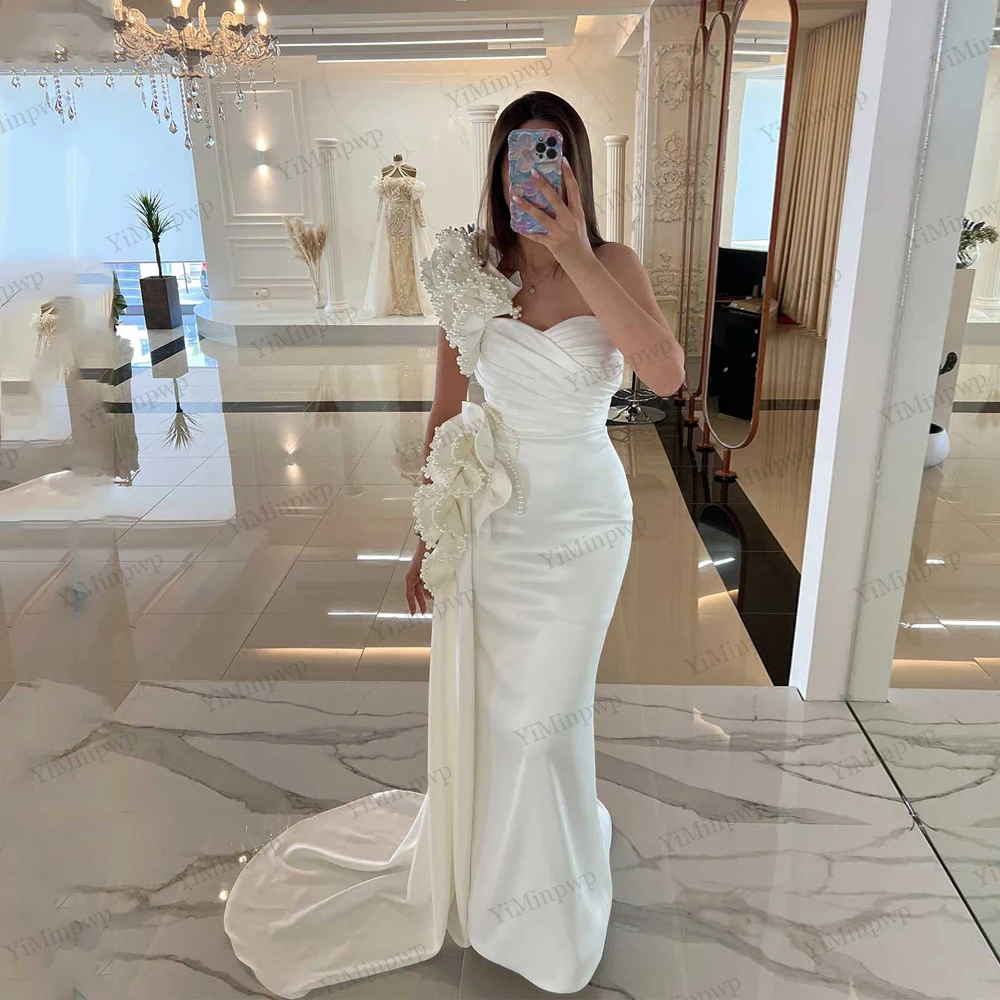 One Shoulder Mermaid Sexy Wedding Dress Pleat Sweetheart 3D Flower Pearls Party Dress With Train Wedding Guest Gowns Customized
One Shoulder Mermaid Sexy Wedding Dress Pleat Sweetheart 3D Flower Pearls Party Dress With Train Wedding Guest Gowns Customized