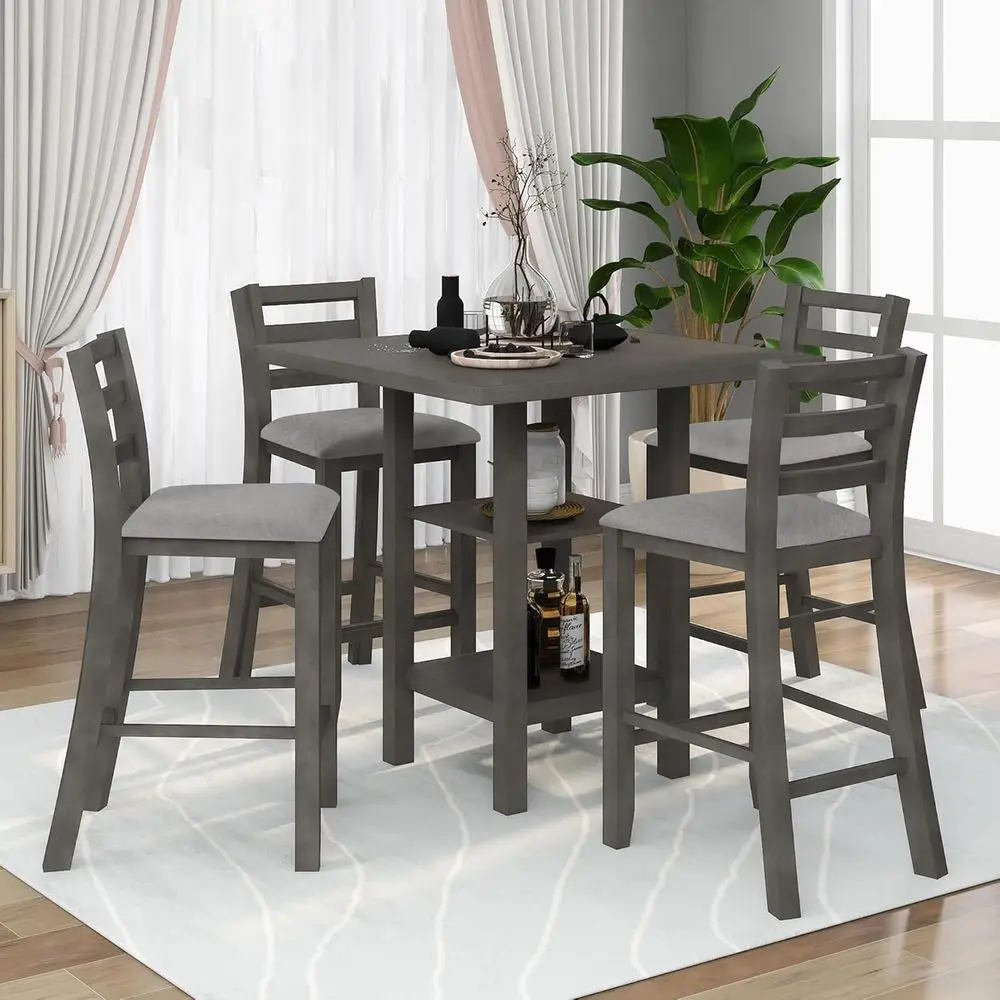 Gray 5-Piece Square Counter Height Dining Set with Storage Shelves and Padded Chairs for Small Spaces
Gray 5-Piece Square Counter Height Dining Set with Storage Shelves and Padded Chairs for Small Spaces