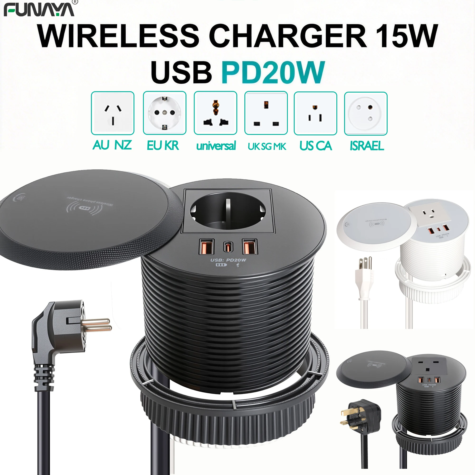FUNAYAWireless Charging Circular Outlet EU US UK AU with USB A C PD Embedded Hidden Desktop AC110~250 Built in Extension Socket
FUNAYAWireless Charging Circular Outlet EU US UK AU with USB A C PD Embedded Hidden Desktop AC110~250 Built in Extension Socket