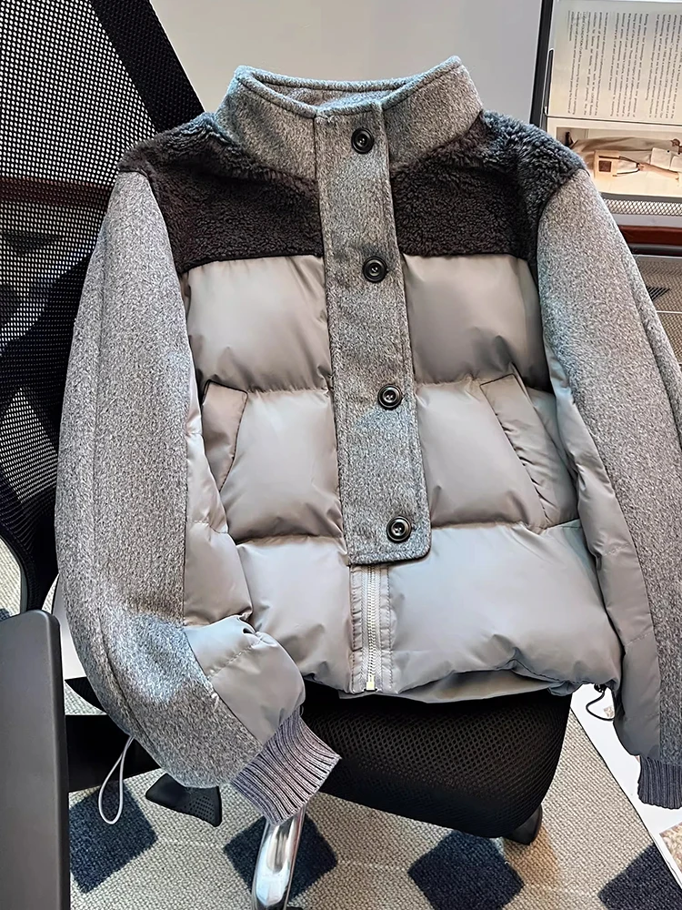 Lamb Velvet Patchwork Grey Short down Cotton Jacket Women's Winter New Style plus Size Comfortable Korean Version Coat
Lamb Velvet Patchwork Grey Short down Cotton Jacket Women's Winter New Style plus Size Comfortable Korean Version Coat