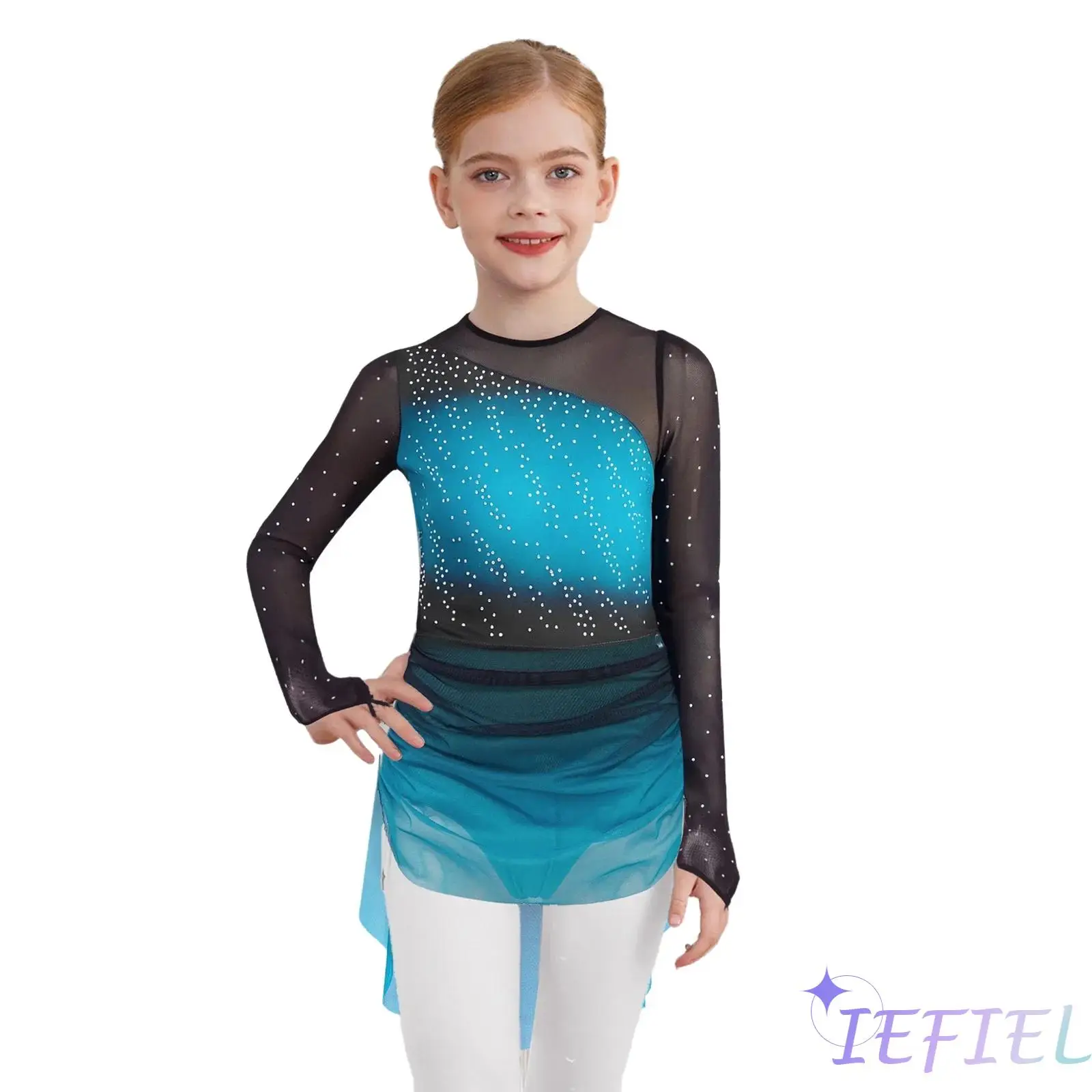 Kids Girls Lyrical Dance Figure Skating Costume Round Neck Long Sleeves Sheer Mesh Patchwork Color Block Gradient Ballet Dress 
Kids Girls Lyrical Dance Figure Skating Costume Round Neck Long Sleeves Sheer Mesh Patchwork Color Block Gradient Ballet Dress