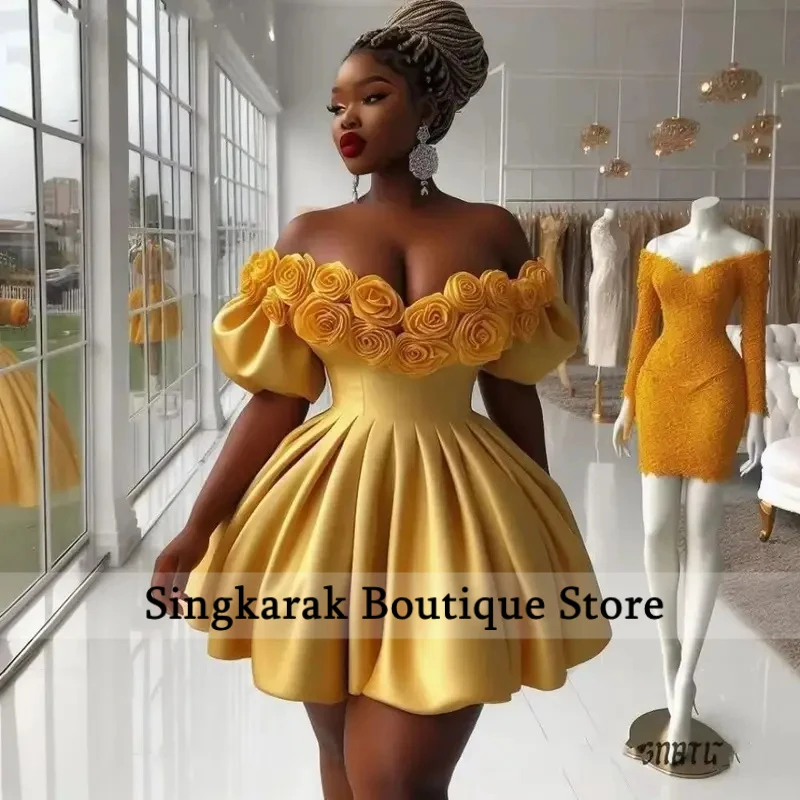 Custom Newest Bright Yellow Short Women Mini Dresses With Handmade Flower Details Pretty African Girls Birthday Party Dress
Custom Newest Bright Yellow Short Women Mini Dresses With Handmade Flower Details Pretty African Girls Birthday Party Dress