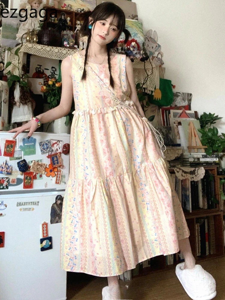 Ezgaga Women Dresses Sweet Elegant Floral Printed Square Collar Ruffles Sleeveless Summer Fashion Casual Female Dress Loose
Ezgaga Women Dresses Sweet Elegant Floral Printed Square Collar Ruffles Sleeveless Summer Fashion Casual Female Dress Loose