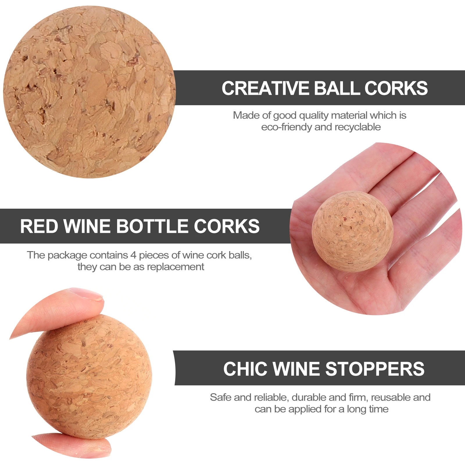 High Quality Cork Ball Stoppers for Bottle Sealer Reusable Practical Party Home Restaurant Spherical Design Dust
High Quality Cork Ball Stoppers for Bottle Sealer Reusable Practical Party Home Restaurant Spherical Design Dust
