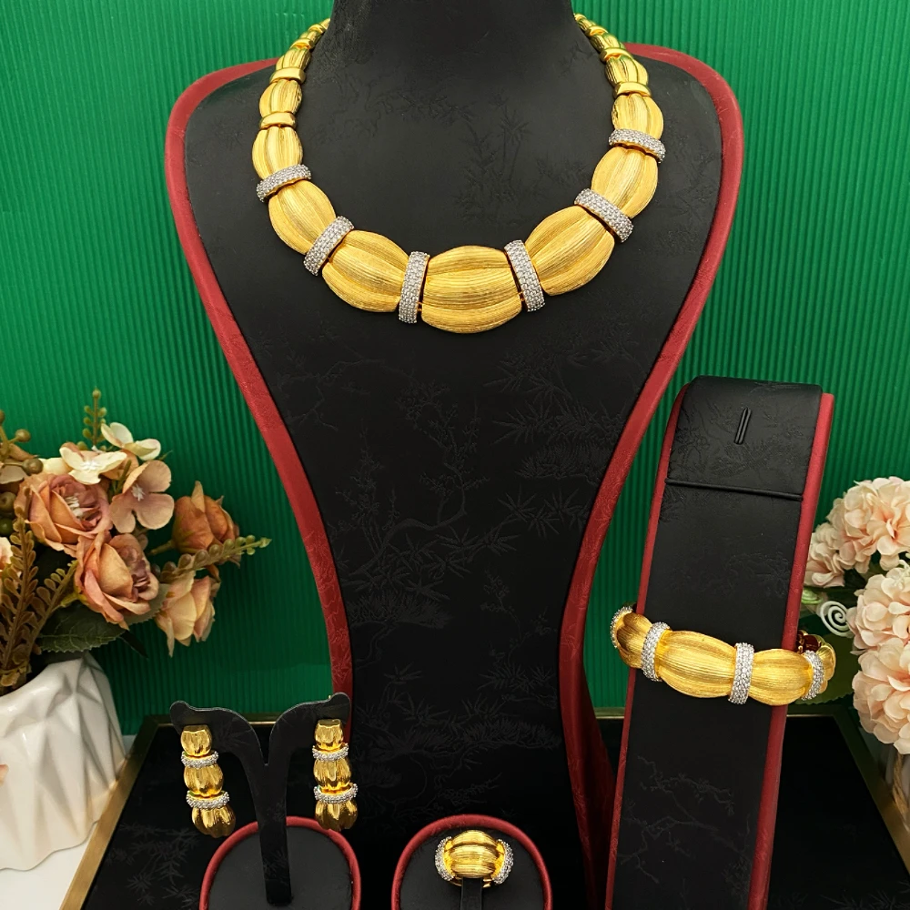 JRH Роскошный женский комплект ювелирных изделий, свадебное ожерелье с цирконом, серьги, браслет, кольцо, позолоченная латунь, свадебный подарок для Нигерии, ОАЕ
JRH Роскошный женский комплект ювелирных изделий, свадебное ожерелье с цирконом, серьги, браслет, кольцо, позолоченная латунь, свадебный подарок для Нигерии, ОАЕ