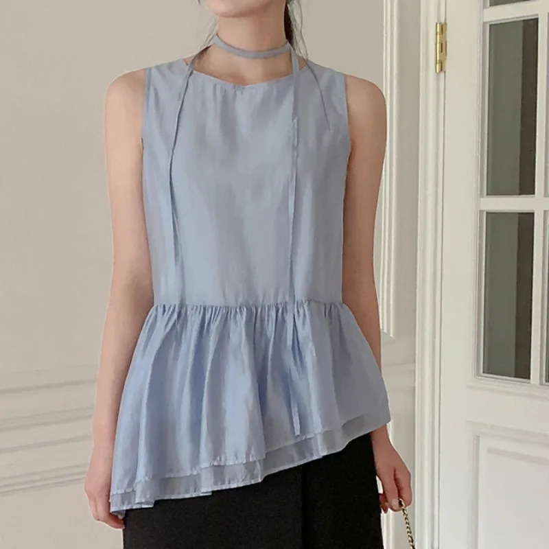 Slimming Chic Summer Asymmetric Double Layer Hem Design Waist Cinched Sleeveless Shirt Women Outerwear Casual round Neck Top
Slimming Chic Summer Asymmetric Double Layer Hem Design Waist Cinched Sleeveless Shirt Women Outerwear Casual round Neck Top