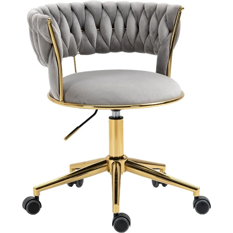 Modern Grey Velvet Upholstered Office Chair with Hand-Woven Open Back, 360 Swivel & Height Adjustable Task Chair
Modern Grey Velvet Upholstered Office Chair with Hand-Woven Open Back, 360 Swivel & Height Adjustable Task Chair