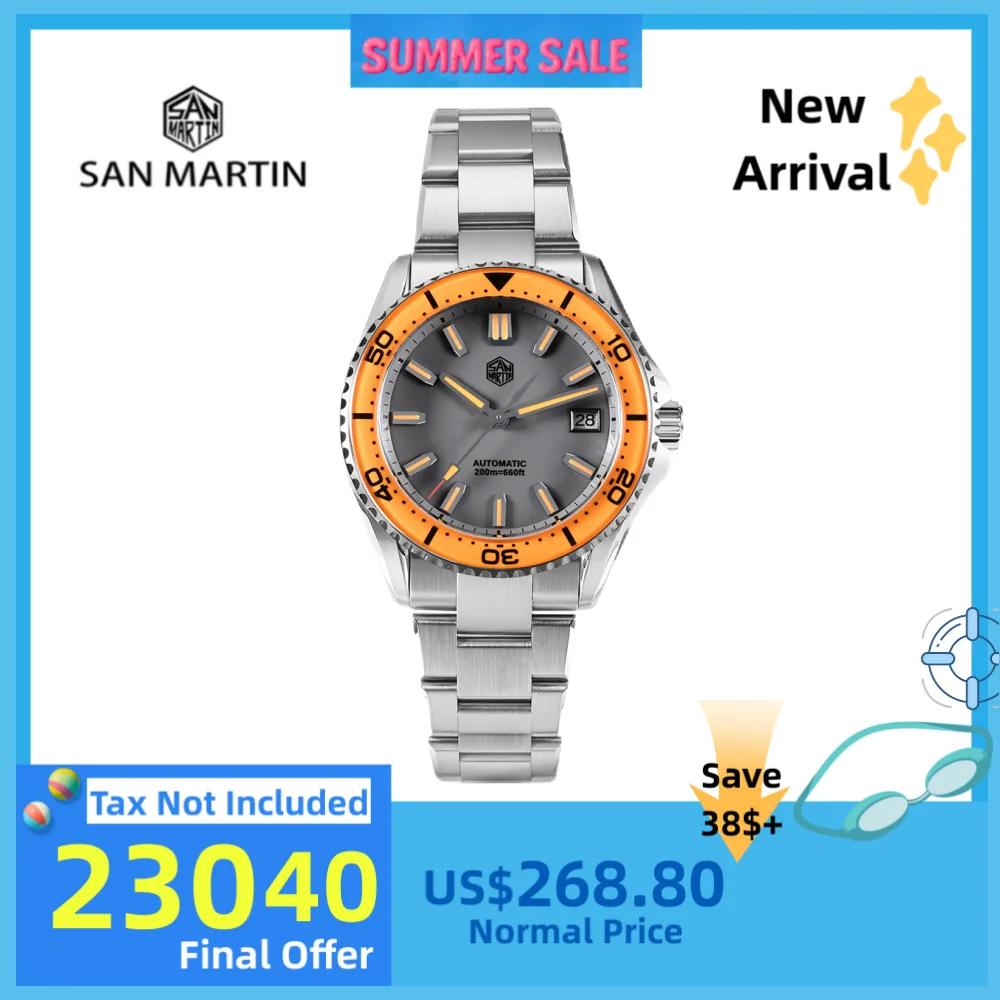 San Martin Sapphire Bezel NH35 Sports Men Watch Enamel Dial 3H Date 20Bar Waterproof BGW-X1 / Orange Luminous Wristwatch SN0129D
San Martin Sapphire Bezel NH35 Sports Men Watch Enamel Dial 3H Date 20Bar Waterproof BGW-X1 / Orange Luminous Wristwatch SN0129D