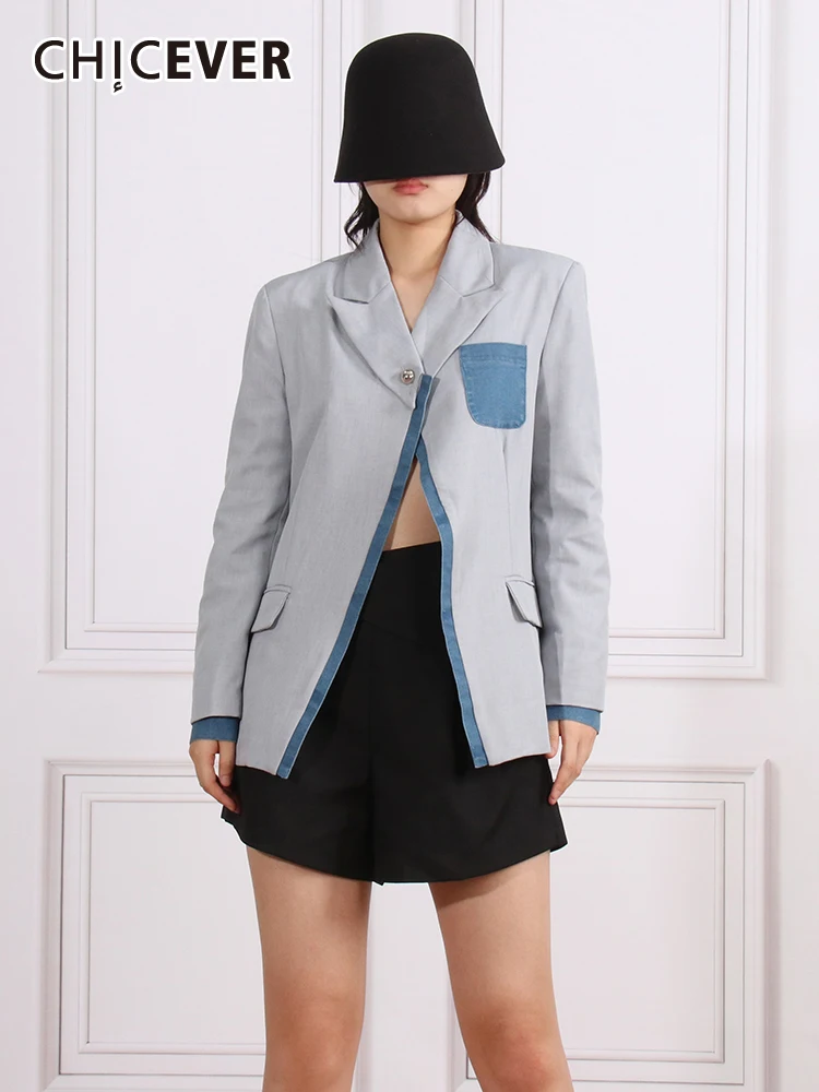 CHICEVER Streetwear Colorblock Blazers For Women Notched Collar Long Sleeve Patchwork Denim Casual Temperament Blazer Female New
CHICEVER Streetwear Colorblock Blazers For Women Notched Collar Long Sleeve Patchwork Denim Casual Temperament Blazer Female New