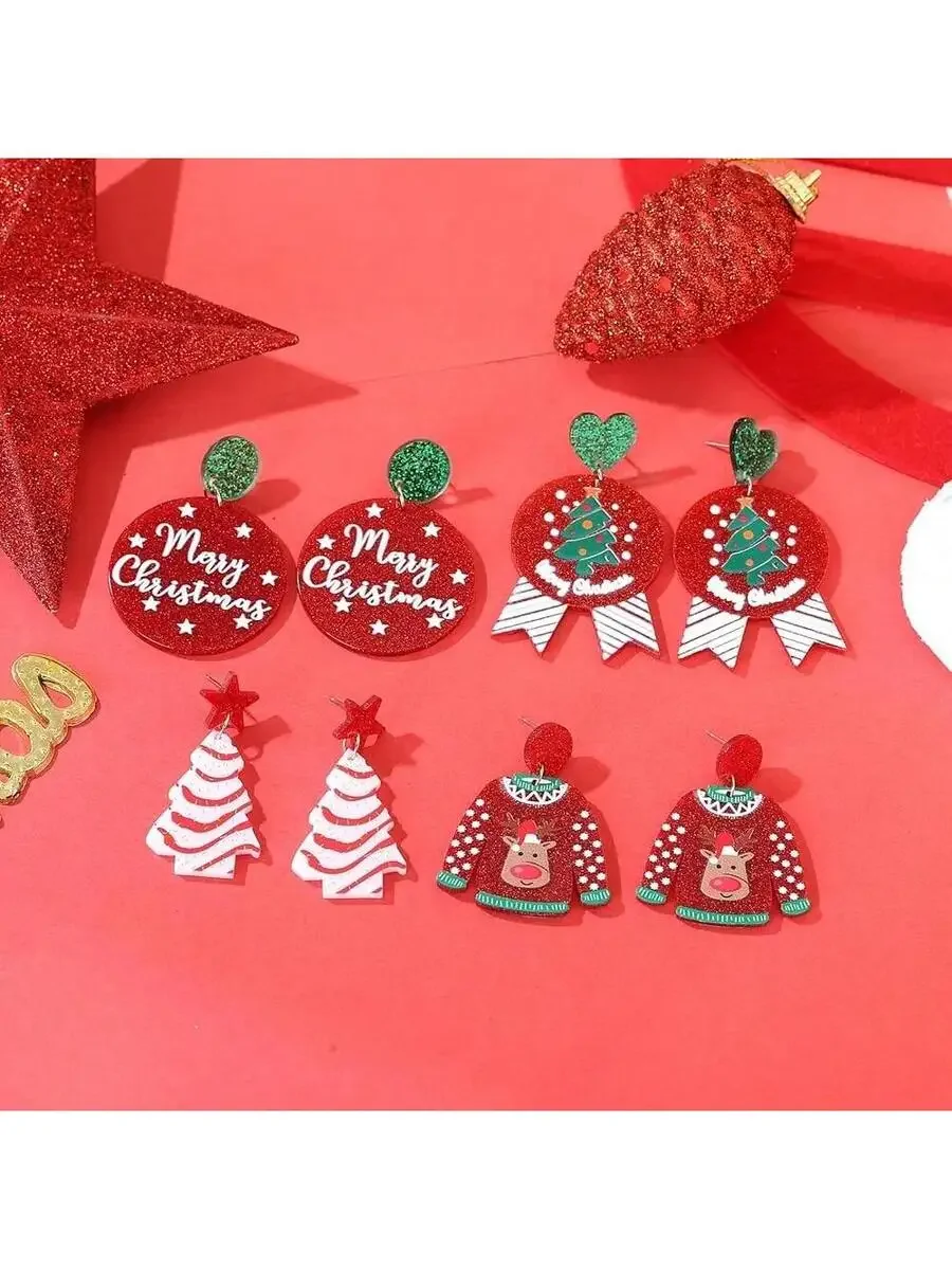 4 Pairs Christmas Drop Earrings For Women Red Tree Reindeer Bow Mary Christmas Design Fashion Jewelry
4 Pairs Christmas Drop Earrings For Women Red Tree Reindeer Bow Mary Christmas Design Fashion Jewelry