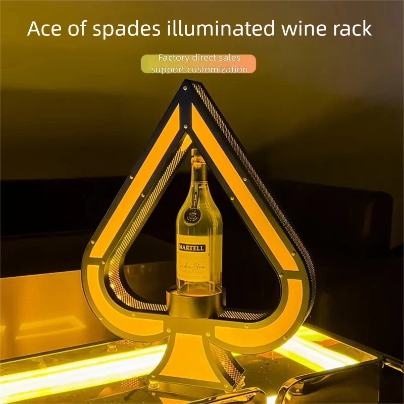 Rechargeable Spades Gold LED Champagne Bottle Presenter Bar VIP Display Rack Creative Liquor Stand for Special Events
Rechargeable Spades Gold LED Champagne Bottle Presenter Bar VIP Display Rack Creative Liquor Stand for Special Events