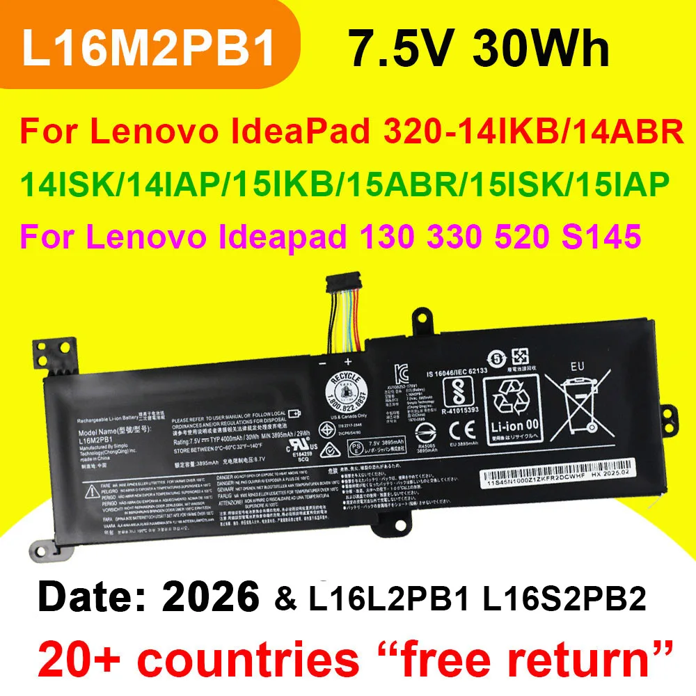 L16M2PB1 For Lenovo IdeaPad 130 320 330 520 S145 V145 15IKB/15AST/14IKB Laptop Battery L16L2PB1 L16L2PB2 L16S2PB2 L16M2PB2 30Wh
L16M2PB1 For Lenovo IdeaPad 130 320 330 520 S145 V145 15IKB/15AST/14IKB Laptop Battery L16L2PB1 L16L2PB2 L16S2PB2 L16M2PB2 30Wh
