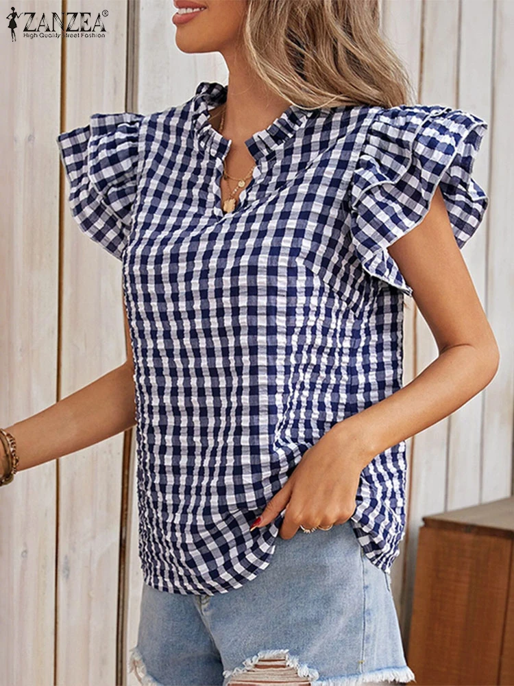 ZANZEA Fashion Tunic Blouse Women Short Sleeve Ruffled Tops 2025 Summer Plaid Shirts V-Neck Casual Elegant Streetwear Blusas
ZANZEA Fashion Tunic Blouse Women Short Sleeve Ruffled Tops 2025 Summer Plaid Shirts V-Neck Casual Elegant Streetwear Blusas